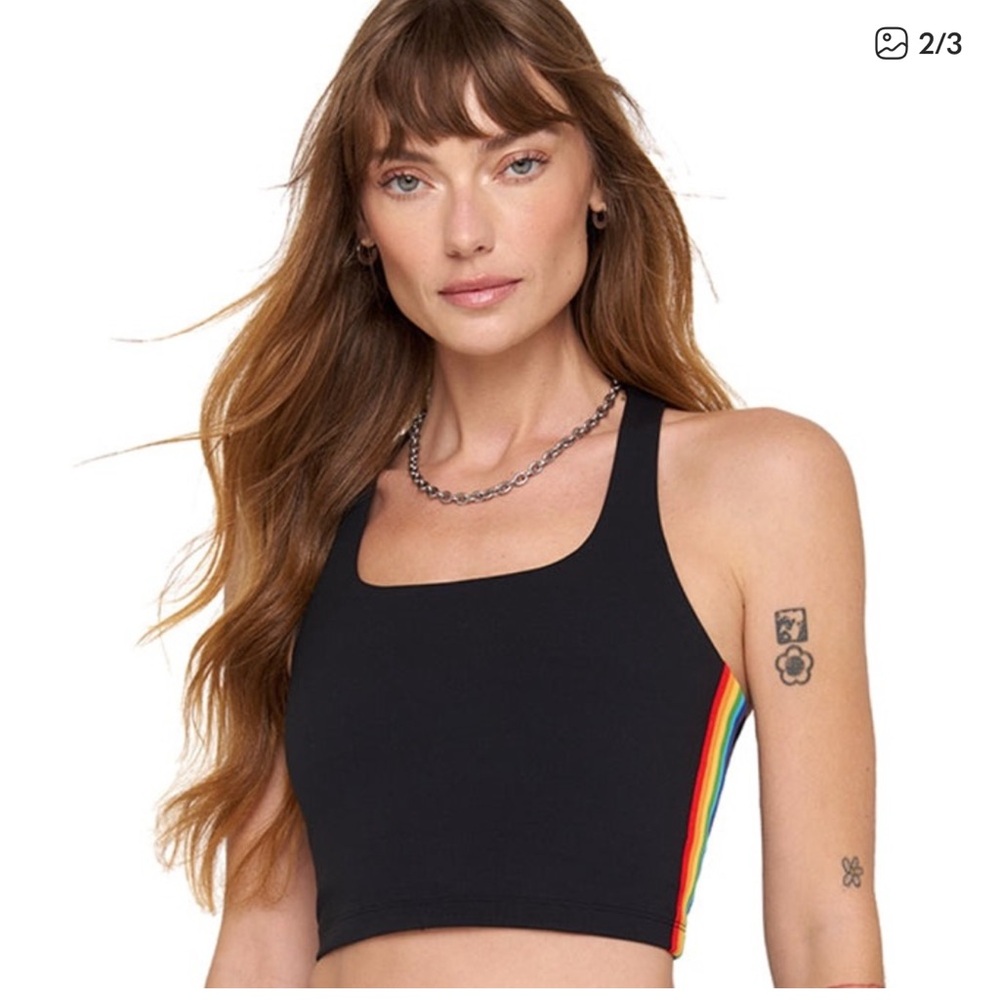 Spiritual Gangster Black Crop Top with Rainbow Sides